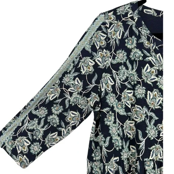 NWT J.Jill Navy Blue Floral Paisley Split Neck 3/4 Sleeve Knit Dress Size Medium - Picture 10 of 13